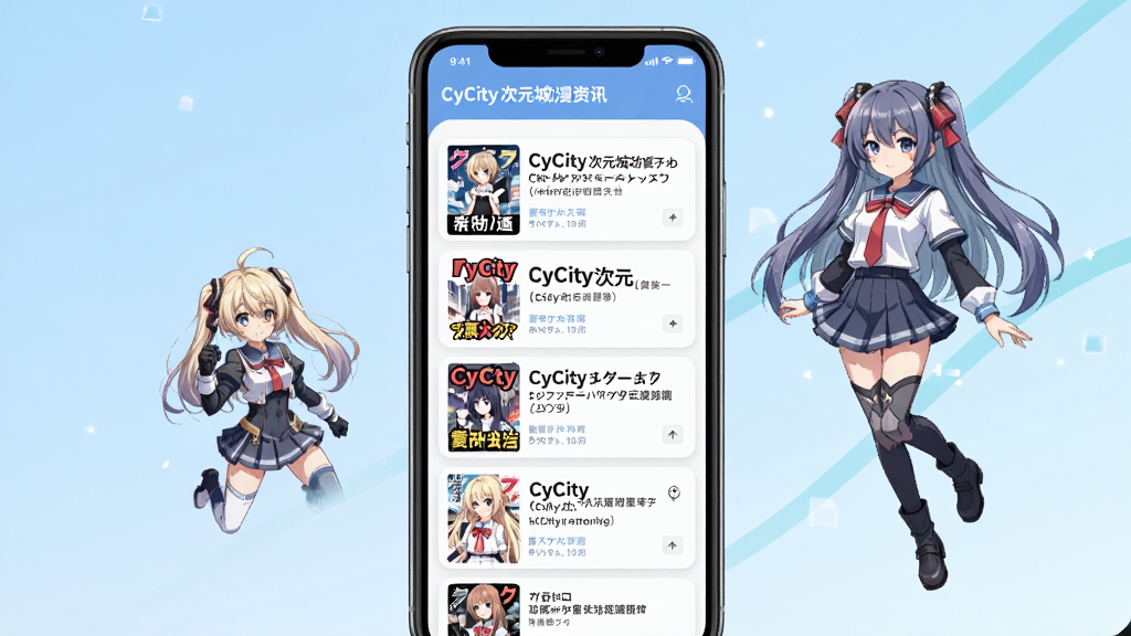 һ��չʾCyCity��Ԫ�Ƕ�����Ѷ���ܵĽ���ͼ������Ϊ�ֻ���Ļ��ʾ���������б��ͷ���ͼ������Ϊ�ֻ�����չʾ��������Ķ�����ɫ�廭���Ű�����Ϣ����Ƭ�������У����Ϊ��ϵ���¶���Ԫ���ϸ�ڰ���������������ͼ�ͱ������֣�����Ϊǳ��ɫ���䣬���ʸ���ɾ��޶���Ԫ��