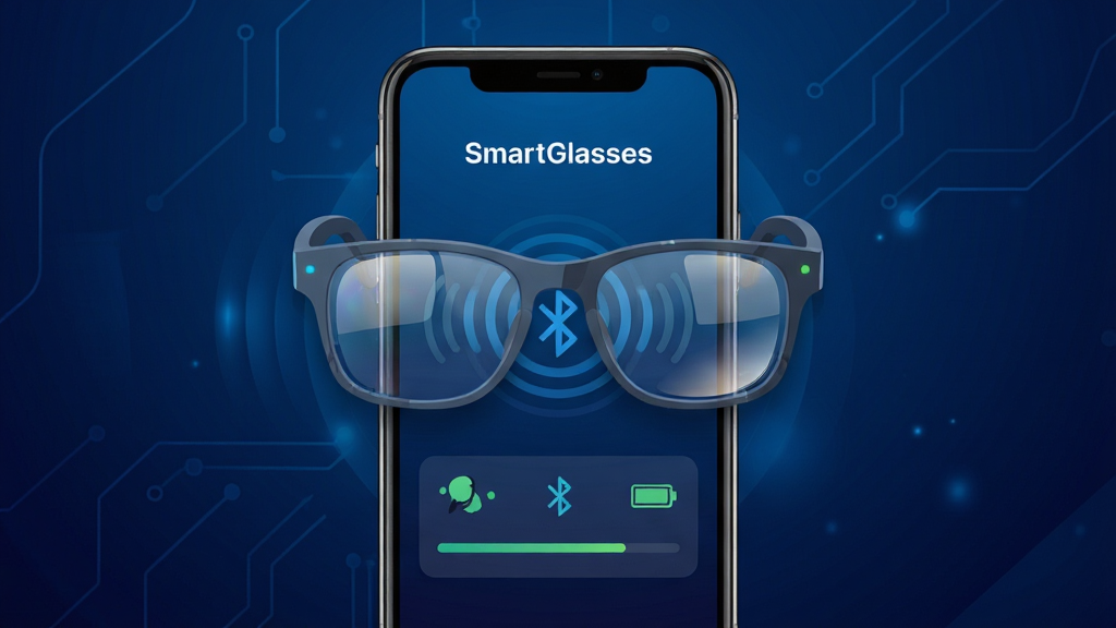 ��������Ϊһ�������Ƽ��е������۾��������ֻ���Ļ�Ϸ����ֻ���Ļ����ʾSmartGlassesӦ�õĹ������棬����Ϊ����ɫ����Ƽ���񣬲��ֲ������Ĺ�ͼ���Ű��Ϸ�Ϊ��������