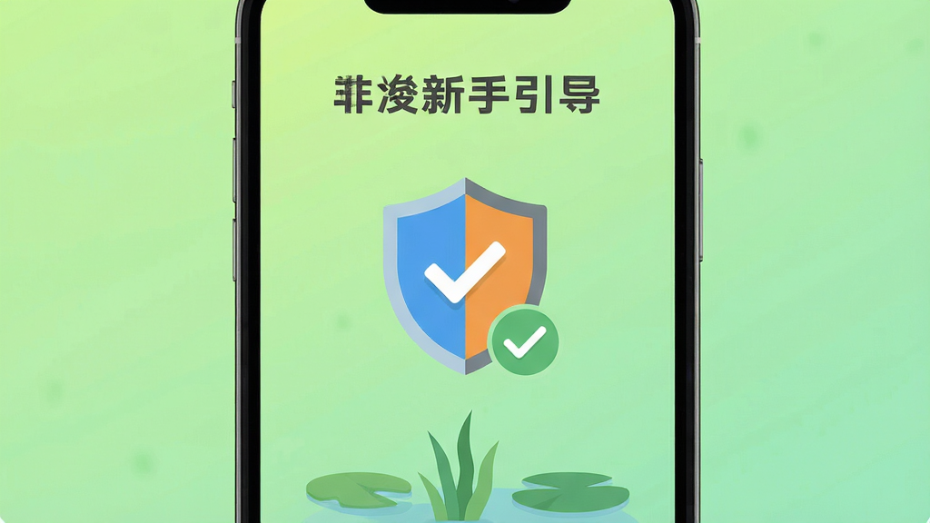 手机屏幕显示花鸭新手引导页面,画面中央有盾牌和勾选图标,背景为浅绿色渐变,扁平化风格,文字区域留白充足,画质高清,干净无多余元素