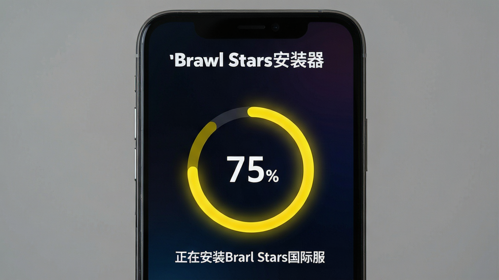 һ��չʾBrawl Stars��װ��һ����װ���ȵ��ֻ�����ͼƬ���������ֻ���Ļ������ʾԲ�ν�����������Ϊ�ٷ�֮��ʮ�壬�������·�������ʾ'���ڰ�װBrawl Stars���ʷ�'������Ϊ��ɫ���䣬������Ϊ����ɫ�����涥����'Brawl Stars��װ��'��ɫ���ֱ�ʶ��������Ƽ���ʮ�㣬���廭�ʣ�����ɾ��޶���Ԫ��