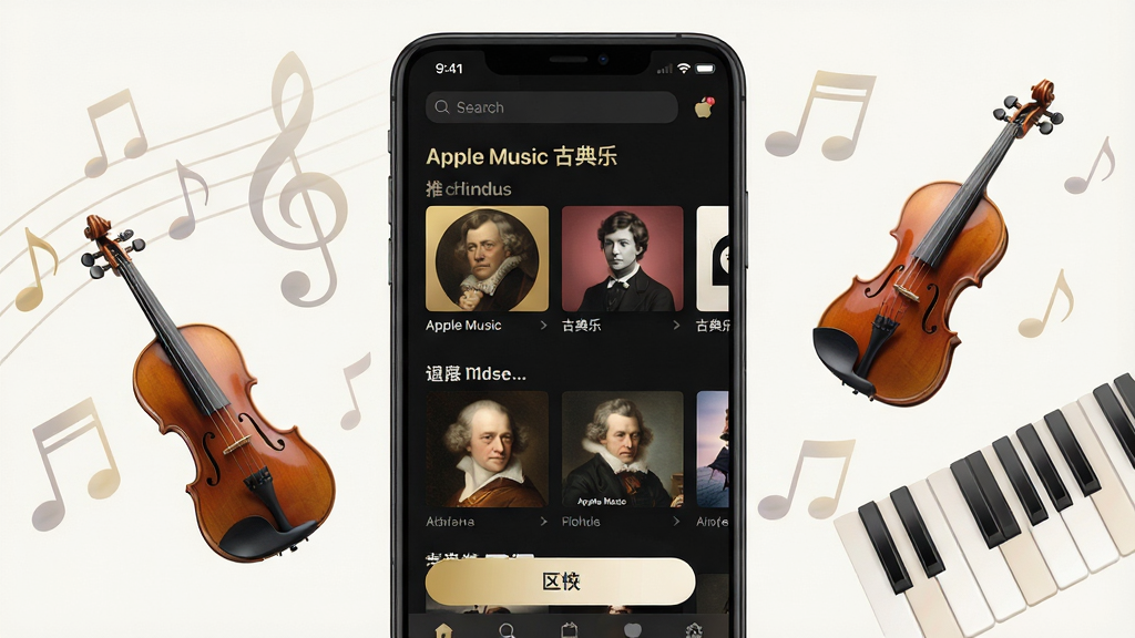 ����������һ̨������׿�ֻ�����Ļ��ʾ��Apple Music �ŵ��֡�Ӧ�������棬��ɫ���������ɫ���װ�ɫ���֣���������������Ƽ��赥���棬�·�����������ͷ����ר�����档����Ϊ�ֻ�������д����ΧƯ����������С���١������ټ��Ȱ�͸��Ԫ�ء����Ϊ�ִ���Լ�Ƽ��У�ϸ�ڰ�������������������ťԲ�󡢷���ͼ���¡����ʸ��壬�ɾ����޶���Ԫ�ء�