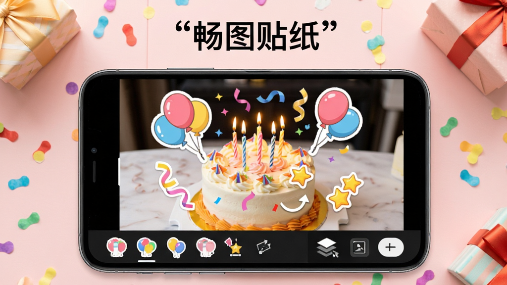 ������һ���ֻ�չʾ��ͼ����ֽ�༭���棬��Ļ��һ�����յ�����Ƭ�������˿�ͨ���򡢲ʴ���������ֽ����ֽ��������ת���·���������ʾ��ֽ�����ǩ��ͼ�������ť���ֻ���Χɢ���ɫֽм������У�����Ϊǳ��ɫ���棬���ϲ��ɰ���ϸ�ڷḻ�����ʸɾ������涥�������ű�ע����