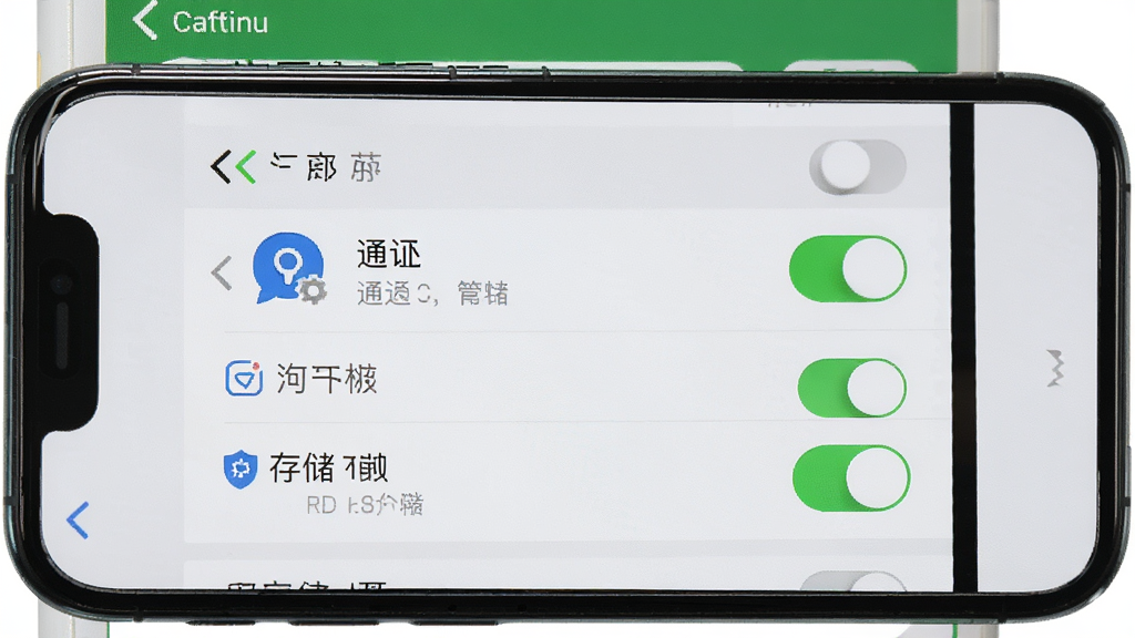 一句话馆安装权限设置示意图,手机屏幕显示应用权限管理页面,通知和存储权限开关为开启状态,背景为系统设置界面,布局为列表形式,风格写实,细节包括权限图标、开关颜色,画质高清,干净无多余元素