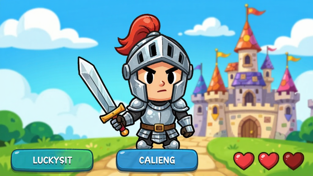 Lucky Knight��Ϸ�������ͼ������������һλ������ɫ���ס��ֳֳ����Ŀ�ͨ��ʿ��ɫ��������ɫ�����޵���óǱ���������ƣ�����ײ���ʾ����ѡ�ť������ֵ����ͼ�꣬�������������죬�����������ɾ��޶���Ԫ��