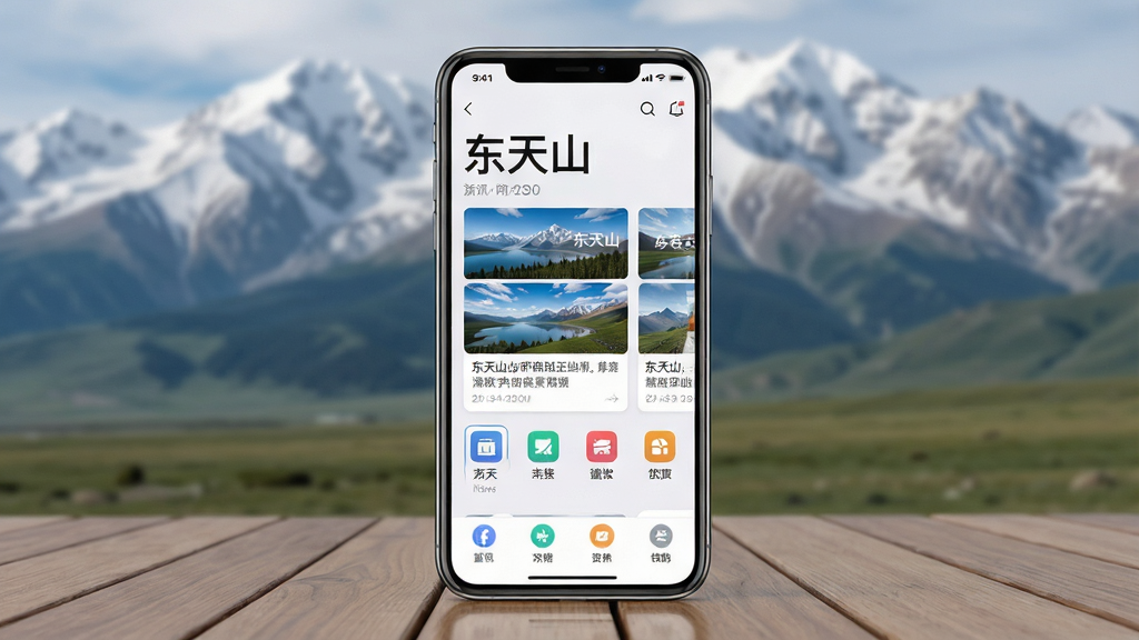 画面主体为一部智能手机,屏幕中显示资讯类应用界面,界面顶部有