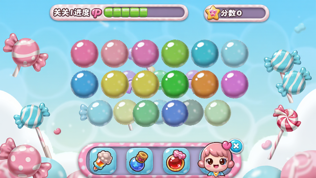 Sweet Pop : Lovely Match ��Ϸ������Ԥ��ͼ������������ɫ���ͷ׵����ݶ��У���Χ���Ʒ�ɫ��ǳ��ɫ���ǹ����װ�Σ�������ʾ�ؿ�������������ײ��е�������ɰ���ɫͷ��������������������ͨ��Ⱦ���߻��ʣ��ɾ���ͼ���޶���Ԫ�ء�