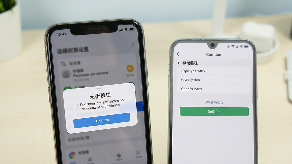 途嗝手机表格新手安装与权限设置示意图,画面展示手机屏幕上的权限授权弹窗与存储路径选择界面,背景为简洁的浅色环境,风格清晰直观,细节丰富,画质干净,无多余元素