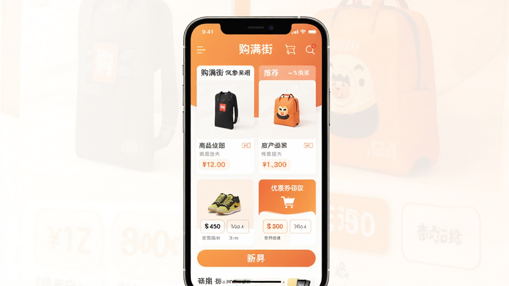 ������Ӧ��������չʾ���ֻ���Ļ������ʾ������APP����ҳ��ҳ�������Ʒ�Ƽ������Ż�ȯ��ȡ��ڣ�����Ϊ��ɫ�ͳ�ɫ����ɫ�������������¼�Լ���Ű����룬ϸ�ڰ�����Ʒ����ͼ���۸��ǩ�Ͱ�ťԪ�أ����������ɾ����޶���װ��Ԫ��