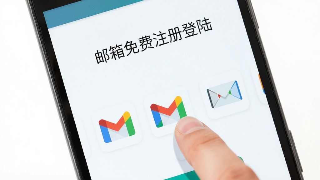一部安卓手机屏幕特写,画面中显示“邮箱免费注册登陆”应用内的一键注册引导页面,页面上有多个主流邮箱服务商的彩色图标整齐排列,用户手指正点击其中一个图标,界面风格扁平化,配色清新,画质清晰,干净无多余元素