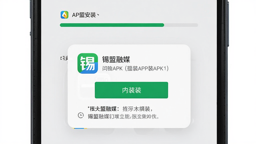 一张展示手机安装APK应用界面的图片,主体为手机屏幕显示安装进度条,布局为屏幕中央的安装确认弹窗,排版简洁直观,风格为移动端系统UI风格,细节包含“锡盟融媒”应用图标、安装按钮、权限提示文字,画质为高清、干净、无多余元素
