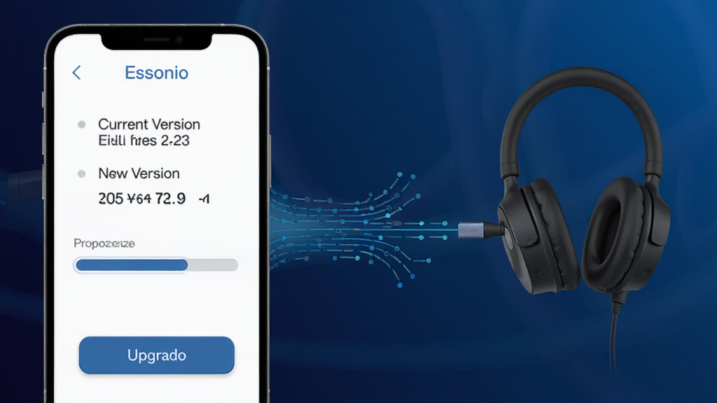 һ��Essonio����App�̼�������������ֲ�ͼ���ֻ���Ļ����ʾ�ŵ�ǰ�̼��汾�ź��°汾�ţ��Լ�һ����������������ť���������д��ֻ����䵽����������������������Ϊ����ɫ���䣬���Ƽ���ǿ�����ʸɾ����޶���Ԫ�ء�