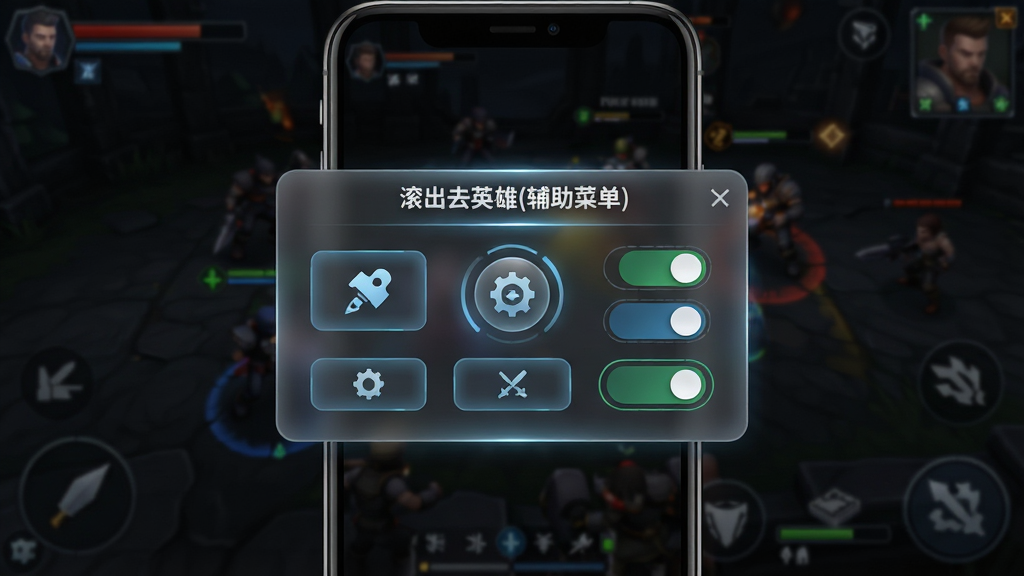 一张展示手机游戏辅助工具主界面的图片,画面中央是名为