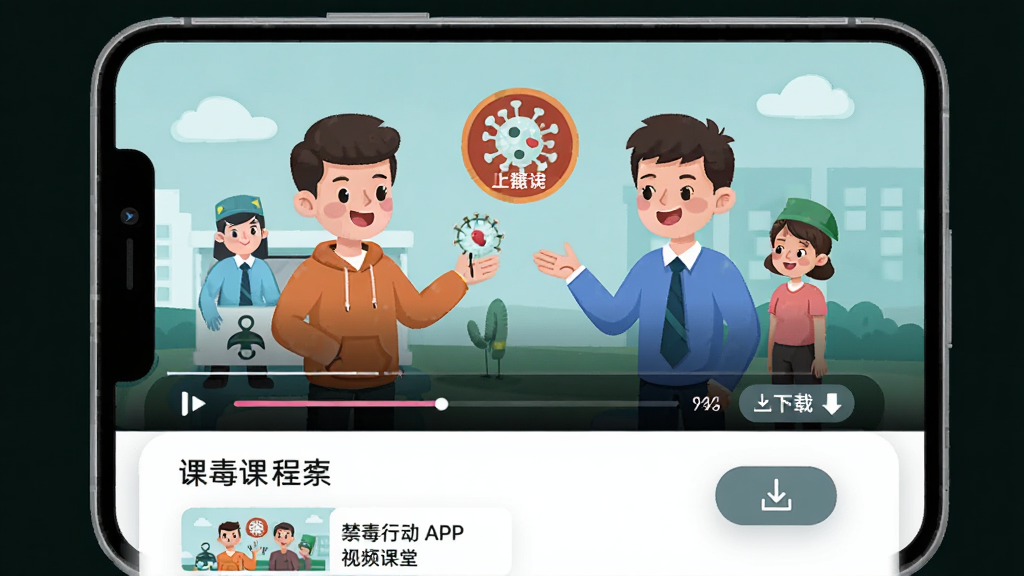�����ж�APP��Ƶ����ҳ��չʾ������Ϊ�ֻ���Ļ�ڲ��Ž��������������������п�ͨ���ｲ�ⶾƷΣ��������Ϊ��Ƶ���������·��γ��б������Ϊ��ƽ�廭�磬ϸ����ʾ�γ̽��������ذ�ť�����ʸ��壬�ɾ��޶���Ԫ��