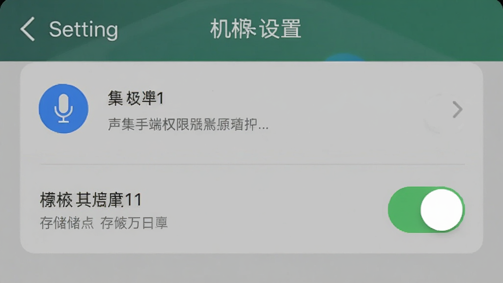 声集手机端权限设置界面,展示麦克风和存储权限开关,背景为系统设置页面风格,细节包含权限图标和提示文字,画质清晰,干净,无多余元素